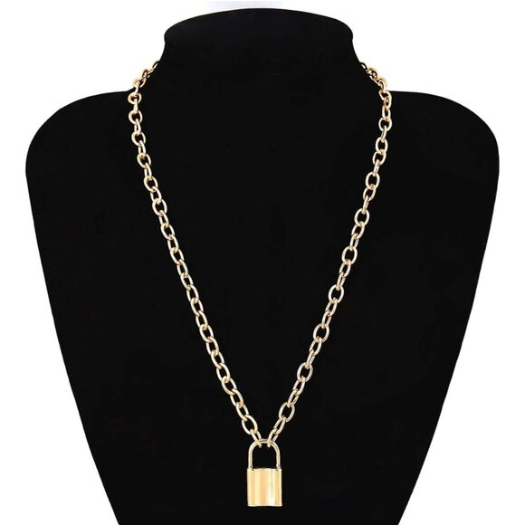 Lock Key Pendant Necklace Alloy Multilayer Long Chain Punk Choker Jewelry - Picture 2 of 4